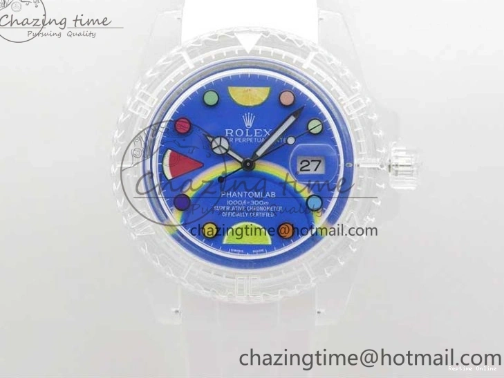 0128 Submariner Phantomlab Transparent KZF Best Edition Blue Fruit Dial on White Rubber Strap VR Classic 2563